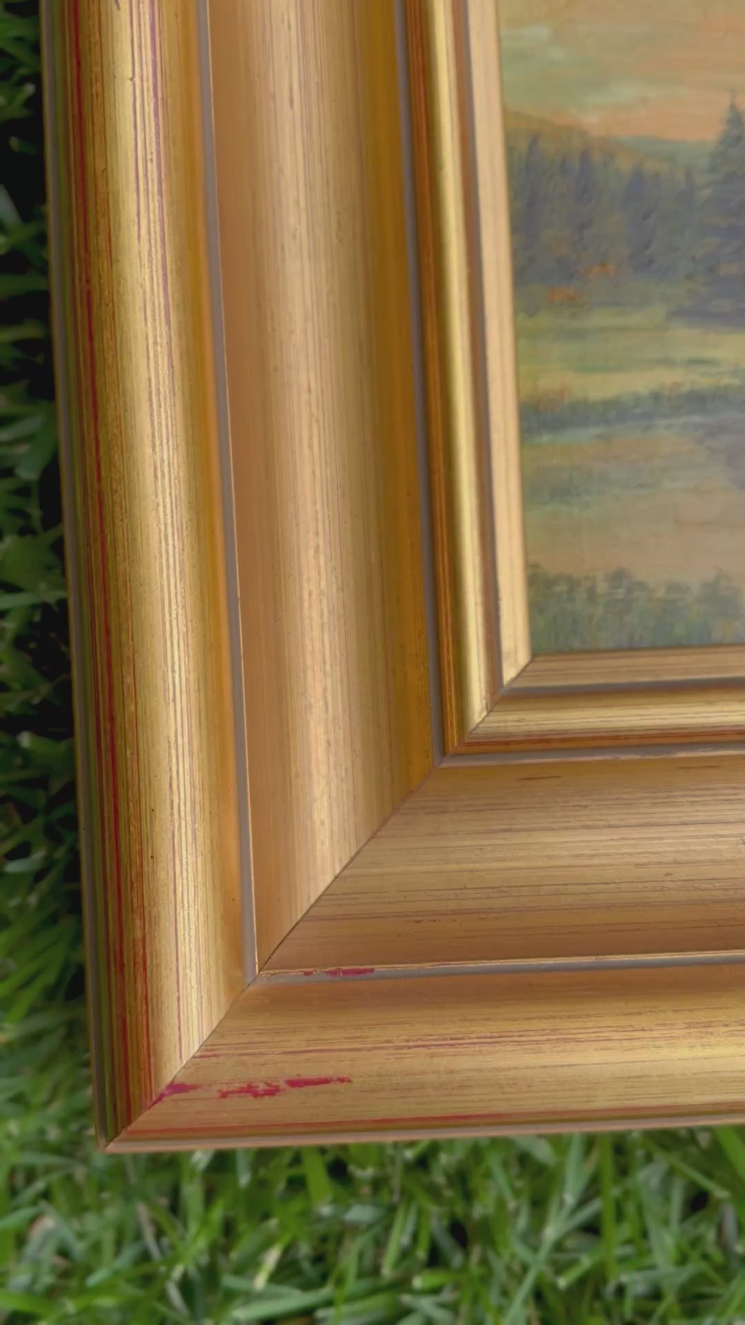 Vintage Landscape Oil Painting in Deep Gilt Frame, Pastoral Hillside Scene, Framed Original Oil on Board