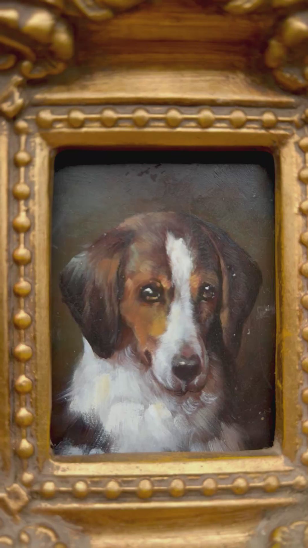 Original Oil on Board Dog Portrait in Ornate Gilt Wood Frame | Framed Hound Painting