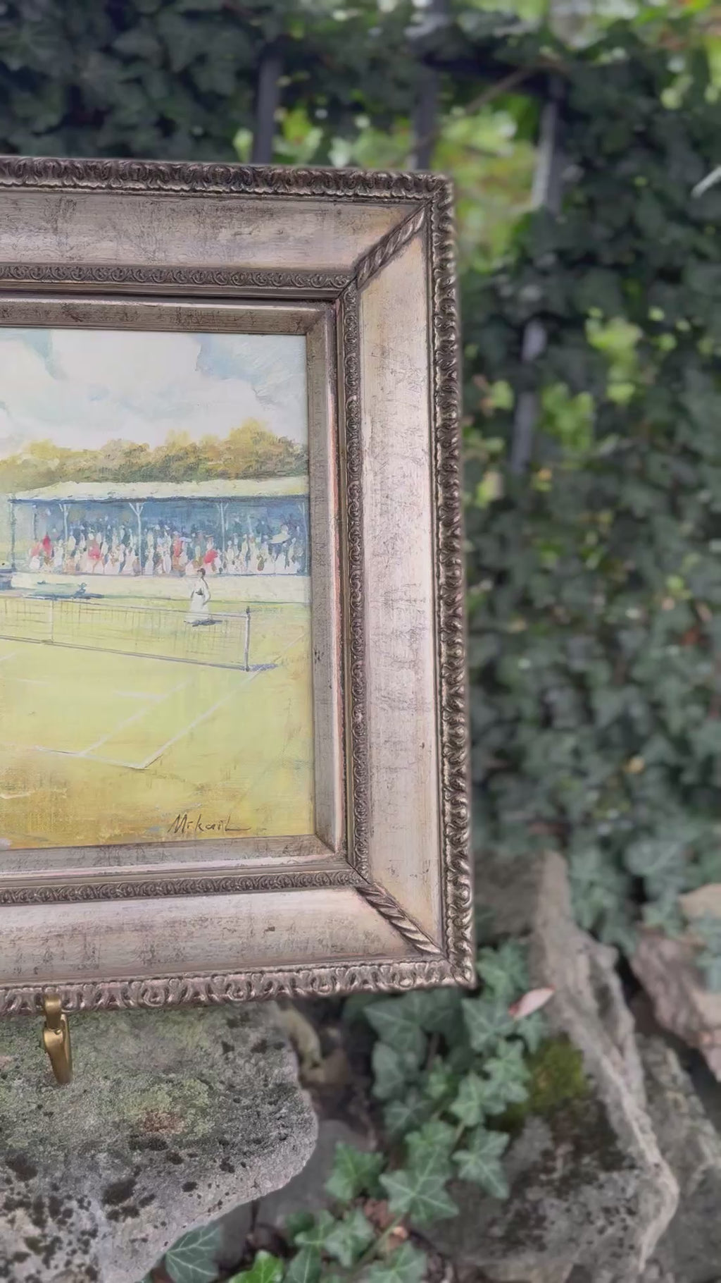 Original Signed Monique Sakellarios “Mikail” Tennis Oil on Canvas | Framed Edwardian Court Scene