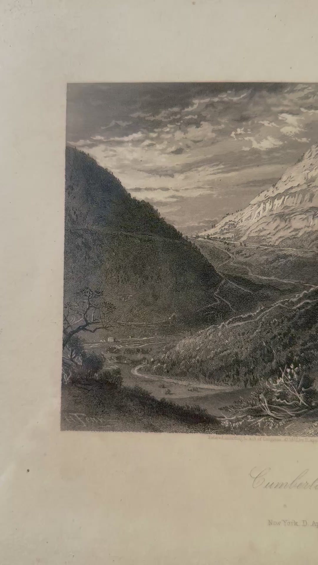 Antique Cumberland Gap Steel Engraving | Harry Fenn | Picturesque America | Professionally Framed Landscape