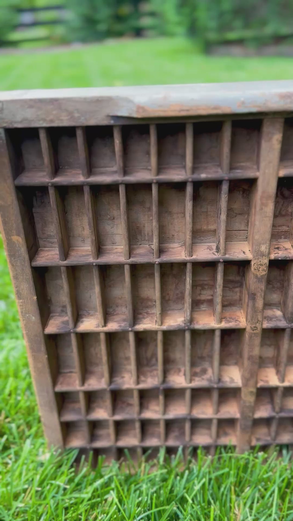 Antique Wooden Printer’s Tray with Original Gray Painted Surface | 17” x 32”