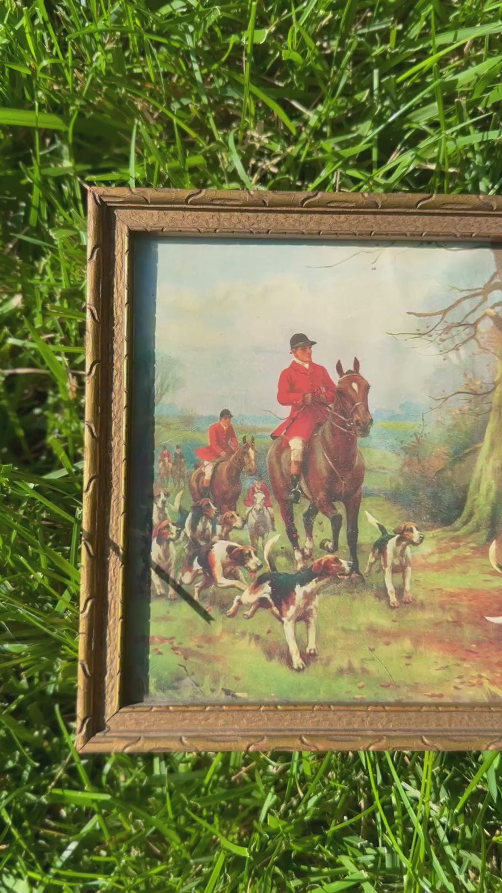 Vintage Framed “Gone to Earth” Fox Hunting Print | John Sanderson-Wells English Sporting Lithograph