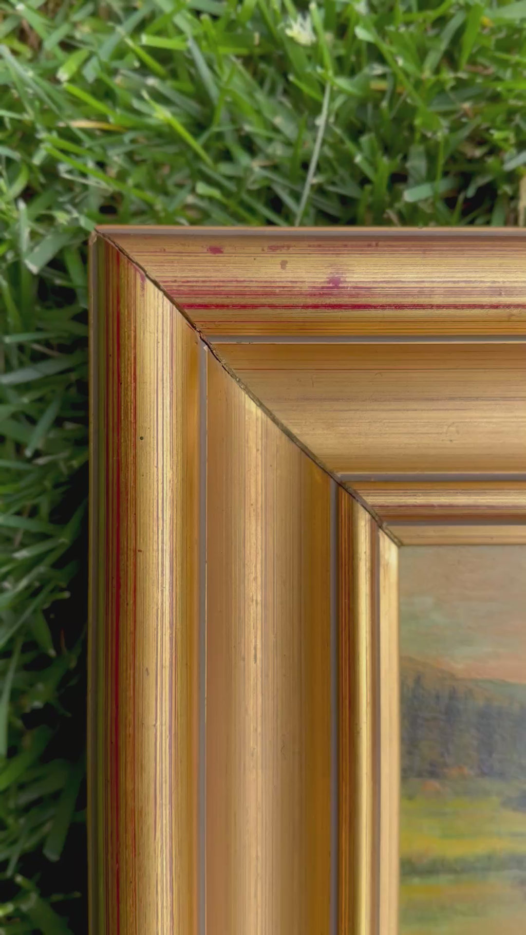 Vintage Landscape Oil Painting in Deep Gilt Frame, Pastoral Hillside Scene, Framed Original Oil on Board