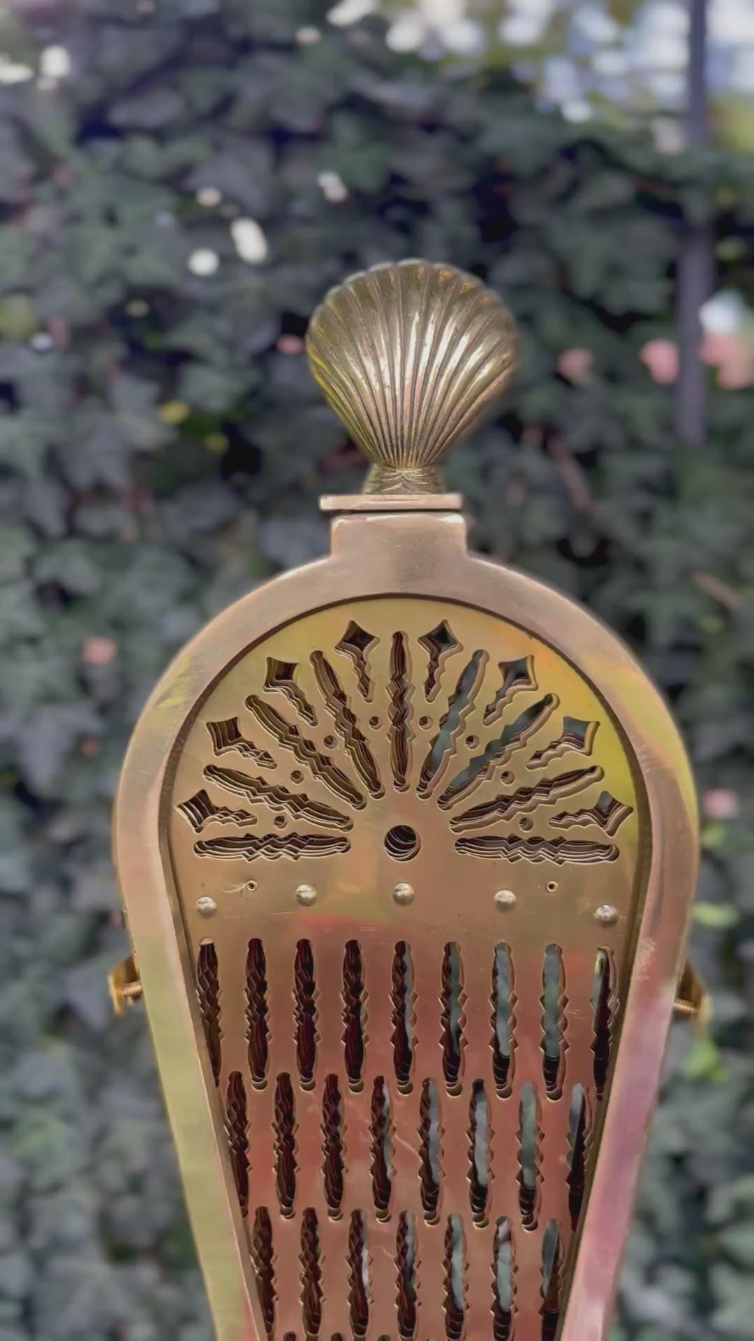 Vintage Solid Brass Peacock Fan Fireplace Screen | Hollywood Regency Folding Clamshell Fire Screen