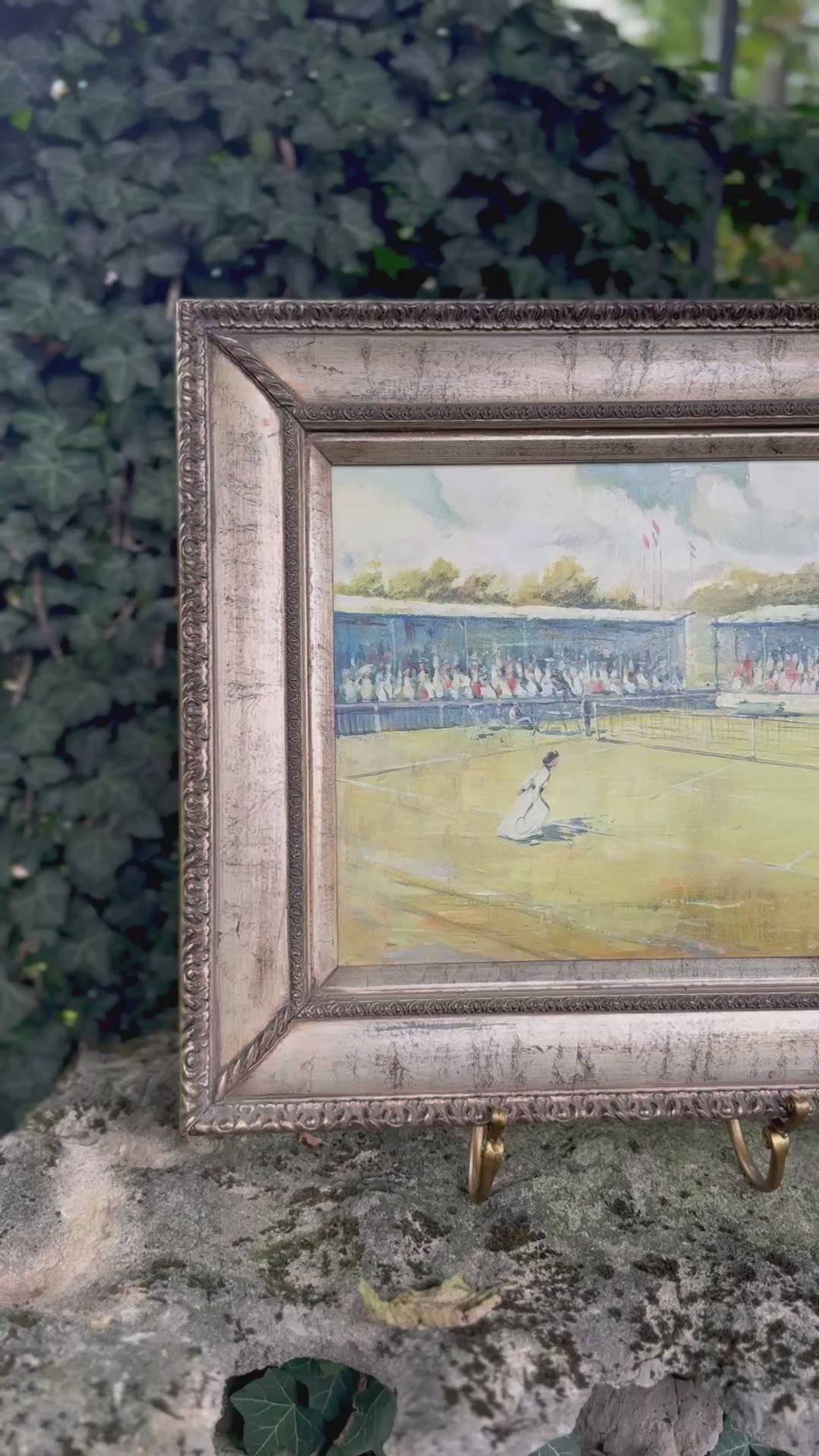 Original Signed Monique Sakellarios “Mikail” Tennis Oil on Canvas | Framed Edwardian Court Scene