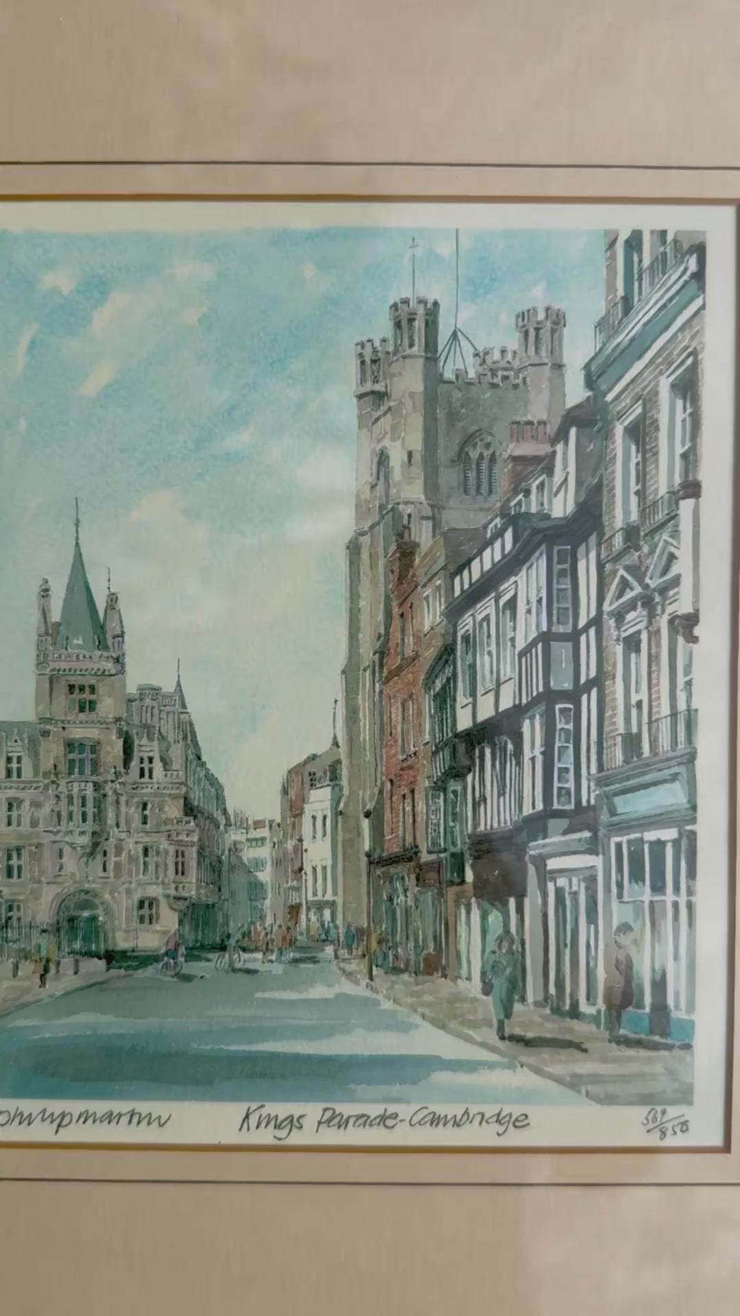 Limited Edition Philip Martin “Kings Parade, Cambridge” Signed Watercolor Print No. 569/850