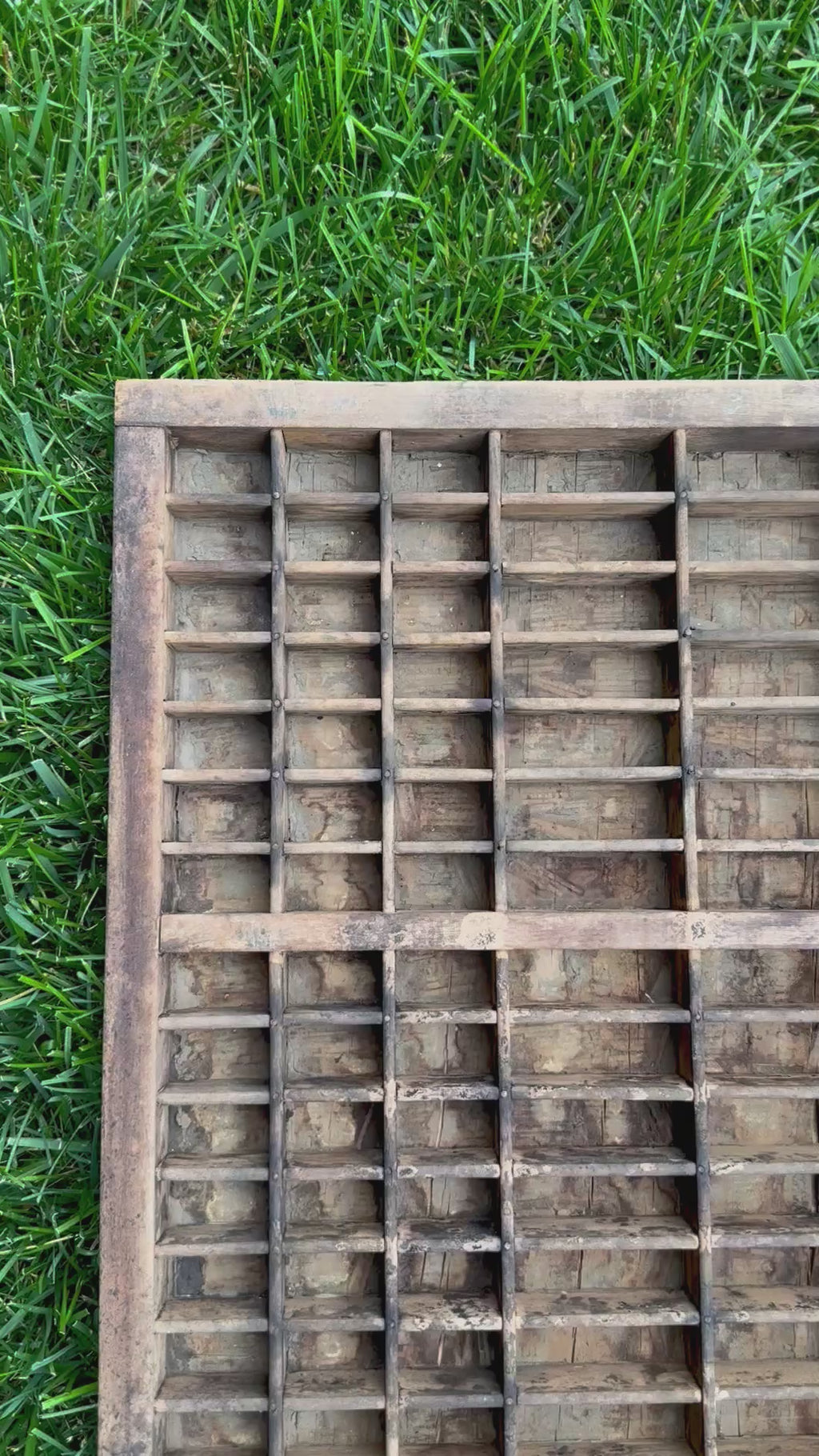 Antique Wooden Printer’s Tray with Original Gray Painted Surface | 17” x 32”