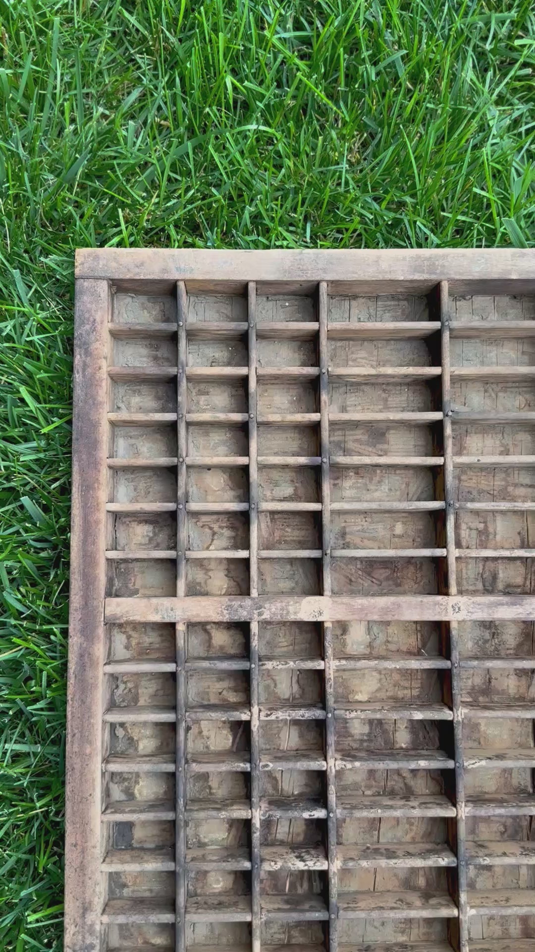 Antique Wooden Printer’s Tray with Original Gray Painted Surface | 17” x 32”