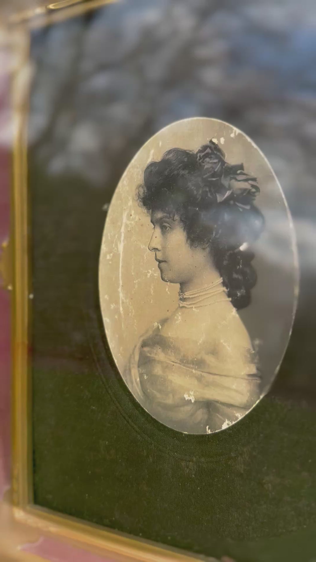 Antique Oval Portrait Shadowbox Frame w/ Hand-Tinted Photograph