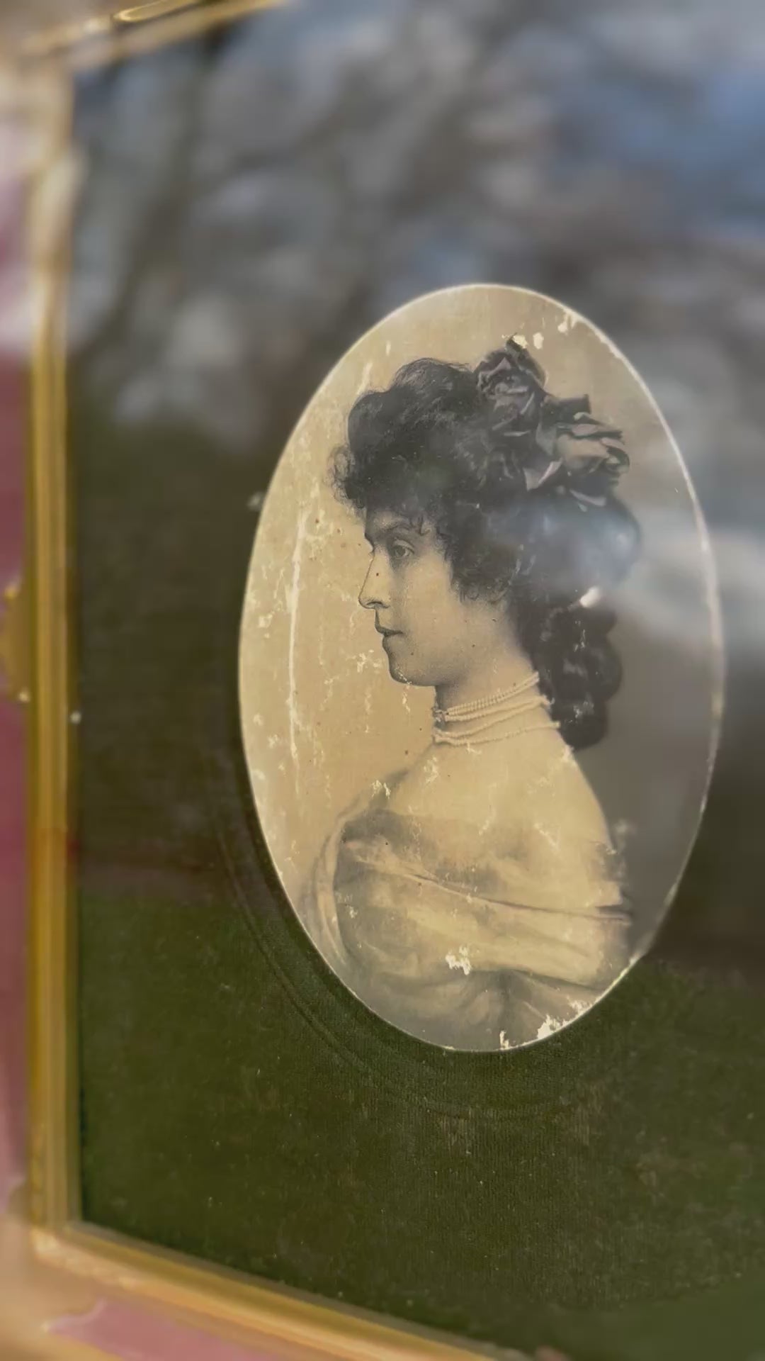 Antique Oval Portrait Shadowbox Frame w/ Hand-Tinted Photograph