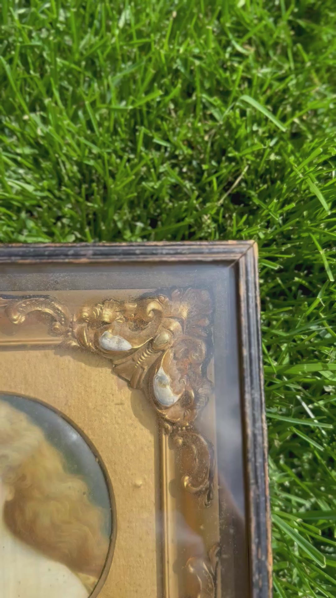 Large Antique Romantic Portrait Plaque in Gilt Shadowbox Frame, Late 19th/Early 20th Century