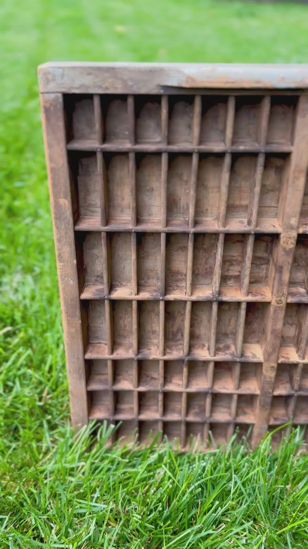 Antique Wooden Printer’s Tray with Original Gray Painted Surface | 17” x 32”