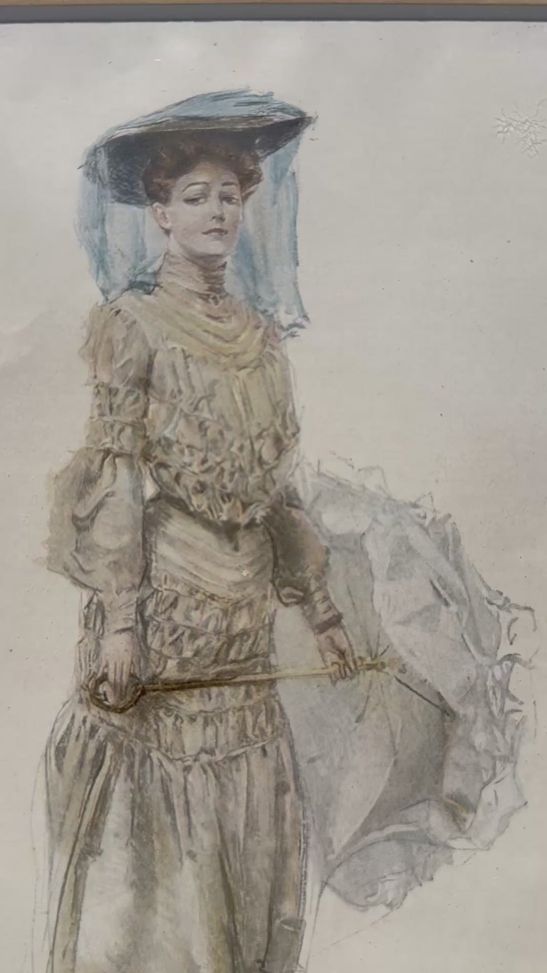 Early 20th Century Howard Chandler Christy Illustration Plate — Linen Mat, Ornate Metal Frame